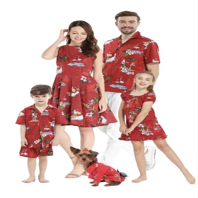 Matchable Family Hawaiian Fit and Flare Dress, Christmas Santa in Hawaii Red, Girl, Size 8