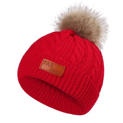 NaRHbrg Knitted Toddler Beanie Hats for Kids Winter Hat with Pompom Ears Beanie Hat Faux Fur Cap Baby Girls Boys Beanies