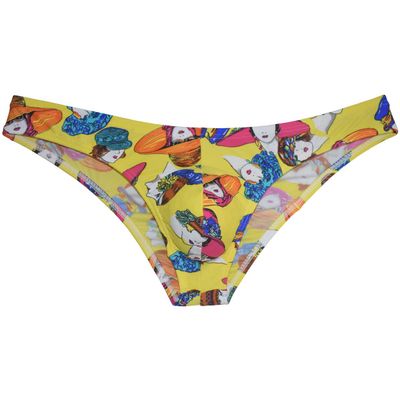 OROCOJUCO Men's Sports Bikini Briefs Pucker Posing Sposrts Half Cover Cheeky Briefs Underwear Yellow Hat M OR67