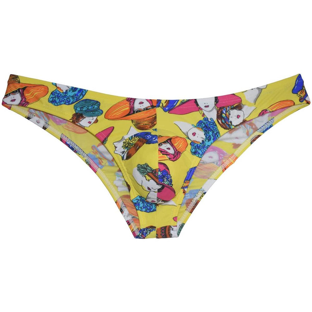 OROCOJUCO Men's Sports Bikini Briefs Pucker Posing Sposrts Half Cover Cheeky Briefs Underwear Yellow Hat M OR67