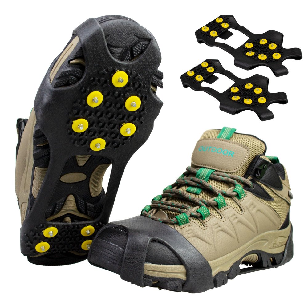 Ice Cleats Snow Crampons for Shoes and Boots 10 Studs Crampons Ice Grips Anit Slip Silicone Rubber Walk Traction Ice Cleats Slip-on Stretch Footwear Walking on Snow and Ice S/M/L/XL (Medium)