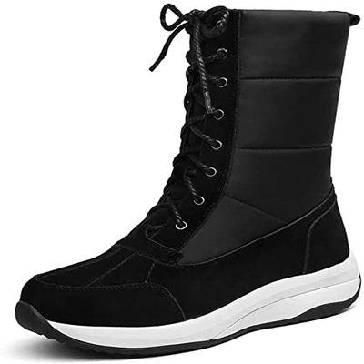 LONG-M Women's Snowshoes, Women's Lace-Up Winter Waterproof Fur Lined Frosty Snowshoes,Black,38