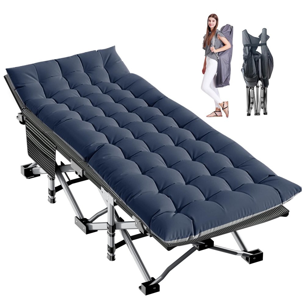 LILYPELLE Folding Camping Cot, Extra Wide Heavy Duty Sleeping Cots with Carry Bag, Double Layer Oxford Portable Travel Camp Cots for Home, Office Nap and Outdoor Beach