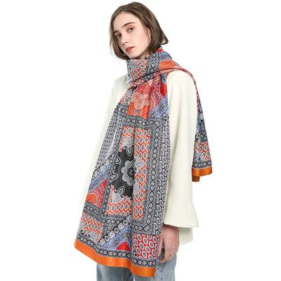 Aksod Floral Print Scarf Fabric Women Wrap Lightweight Shawl Oversized Scarf Head Covers Wedding Festival Stole Christmas Gift For Women and Girls (Orange)