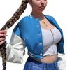 qfmqkpi Women Classic Loose Bomber Jacket Button up Lightweight Sweatshirt Coat Clubwear Blue M view 1