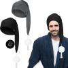 Geyoga 2 Pcs Men Silk Night Sleeping Cap Adjustable Drawstring Night Sleeping Cap with Pom Ball for Daily Use(Milk Fiber,Black, Gray)