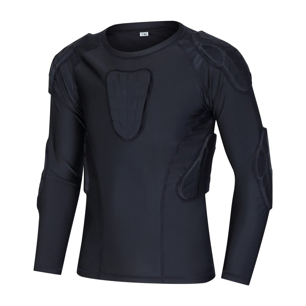 Jellybro Boys Padded Compression Shirt Youth Protective Long Sleeve Shirt for Football Baseball Basketball Hockey Rugby Snowboard (Large) Black