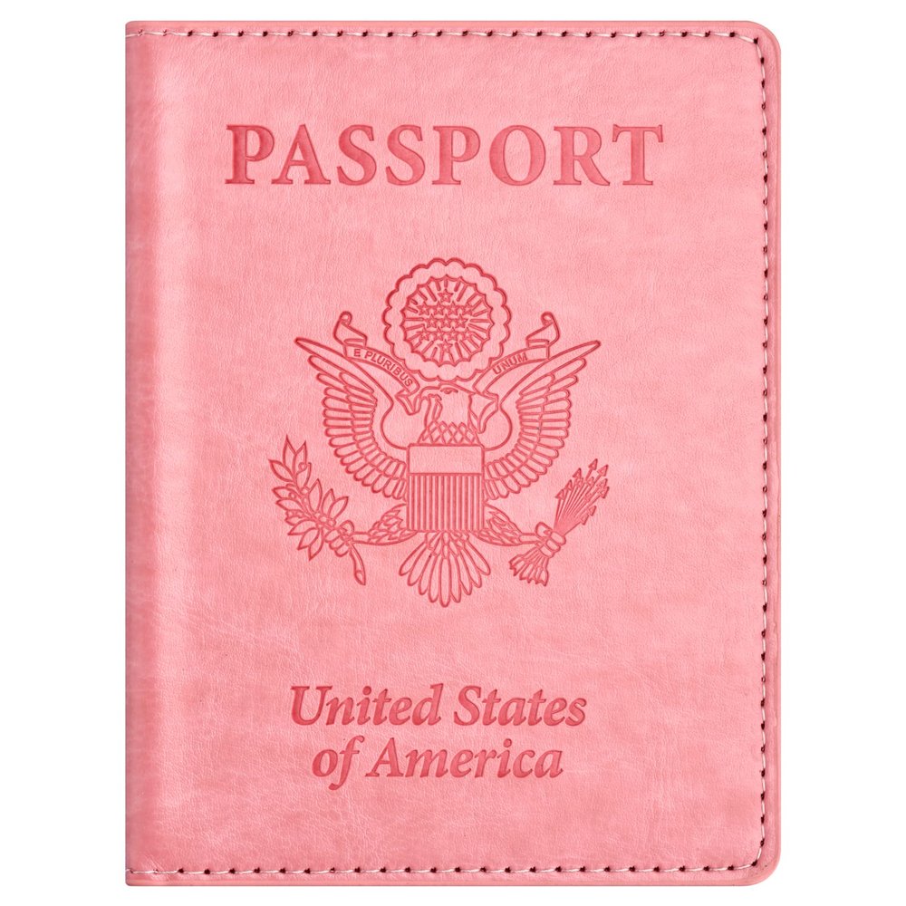 Eoehro Passport and Vaccine Card Holder, Faux Leather, AI-pink, Compact, Lightweight, Waterproof