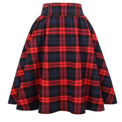 IDEALSANXUN Plaid Skirt for Womens High Waist Aline Pleated Midi Skirts (Red, XX-Large)