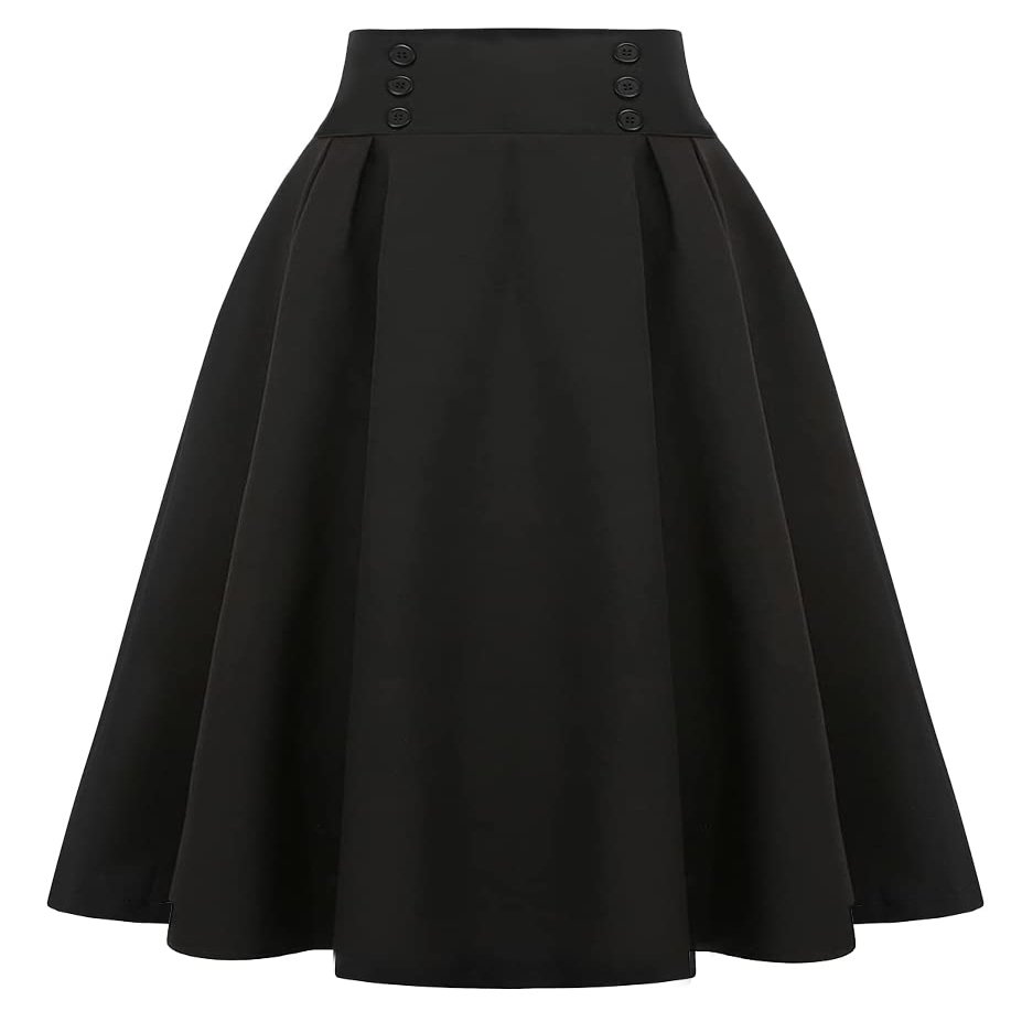 Black Midi Dresses for Women 2025 Fall High Waisted Aline Pleated Midi Length Skirt, Black, XXL