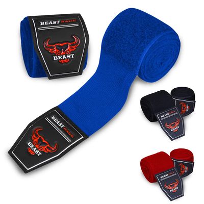 BEAST RAGE Boxing Hand Wraps 4.5 Meter Martial Arts Bandages Inner Gloves Wrist Support Straps Punching Under Hand Knuckles Heavy Elasticated Training Bag Mitts Muay Thai (4.5, Blue)