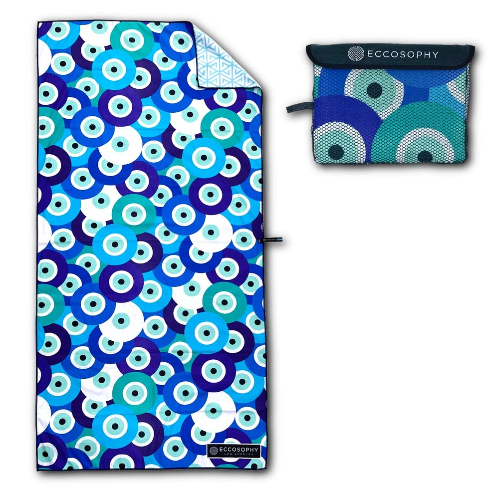 ECCOSOPHY Microfiber Beach Towel -Sand Free Towels are Quick Dry, Light Weight, Super Absorbent-Perfect Pool, Travel, Cruise, Camping Essentials - Oversized Extra Large for Adults (Santorini)