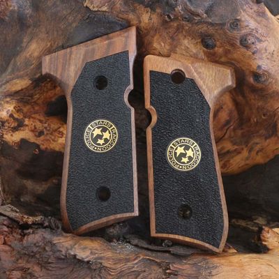 92FS, 92, 92F, 92A1, 92FS INOX, 92G, 92D, 96, 96D, 96A1, M9A1 Compatible Samurai Edge Raccoon City Stars Logo Grip (Dark Walnut)