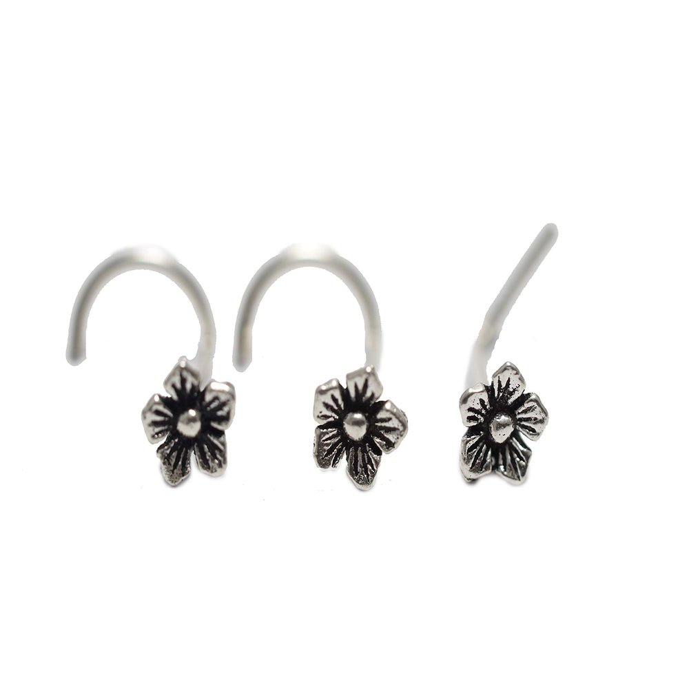18,20 gauge Cherry Blossom Flower Nose Stud,Flower Nose Stud sterling silver/nose screw, Body Piercing Jewelry, Silver Nose ring (20g Right Screw)