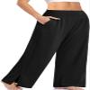 UEU Womens Wide Leg Yoga Pants High Waisted Adjustable Tie Knot Joggers Casual Loose Plus Size Lounge Sweatpants with Pockets (Black, L) view 1