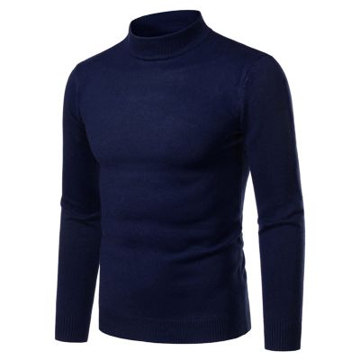 Kaxiya2021 Men's Knit Mock Turtleneck Pullover Long Sleeve Lightweight Thermal Sweaters Basic Slim Fit Cotton Base Layer Tops (Navy Blue,Large)