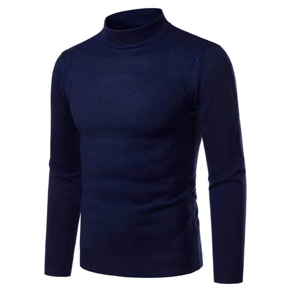 Kaxiya2021 Men's Knit Mock Turtleneck Pullover Long Sleeve Lightweight Thermal Sweaters Basic Slim Fit Cotton Base Layer Tops (Navy Blue,Large)
