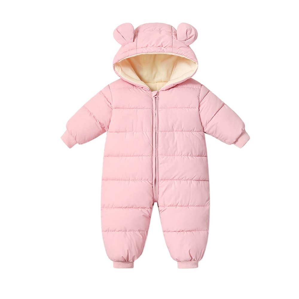 Infant Baby Girls Boys Warm Hooded Snowsuit Jumpsuit Down Coat Romper Padded Outwear Jacket Winter Snow Wear (Pink, 12-18 Months)