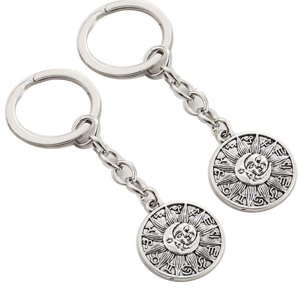 2Pcs Moon And Sun Key Ring Round Key Chains For Women Men Car Hanging Gifts