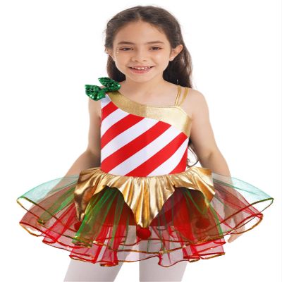 FEESHOW Children Girls Christmas Elf Santa Claus Frosty Snow-Man Costume Figure Ice Skating Ballet Dance Tutu Dress H Red 12 Years