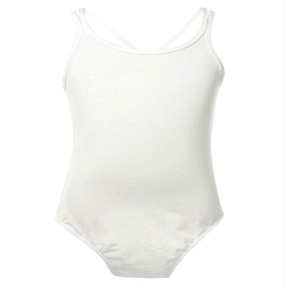 Fldy Kids Girls Ballet Dance Gymnastic Leotard Athletic Camisole Bodysuit Basic Spaghetti Strap Criss Cross Back Unitard White 7-8 Years