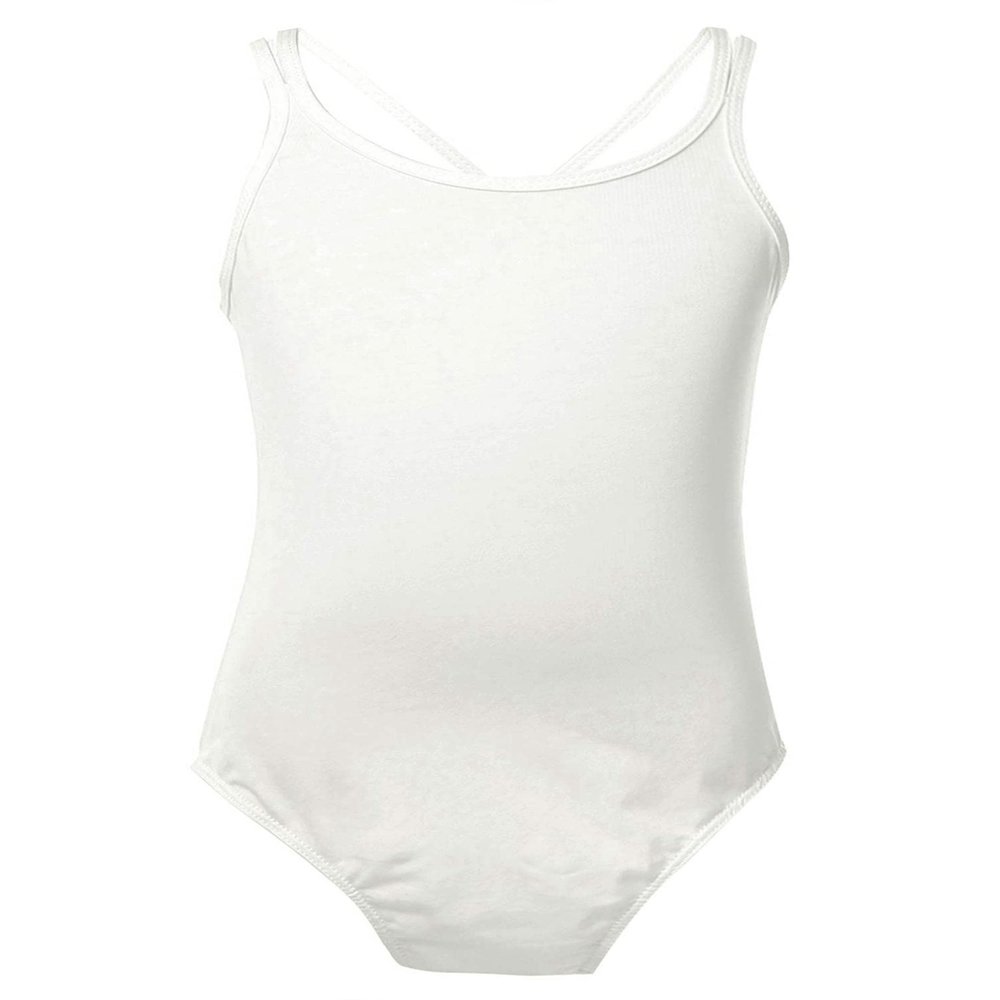 Fldy Kids Girls Ballet Dance Gymnastic Leotard Athletic Camisole Bodysuit Basic Spaghetti Strap Criss Cross Back Unitard White 7-8 Years