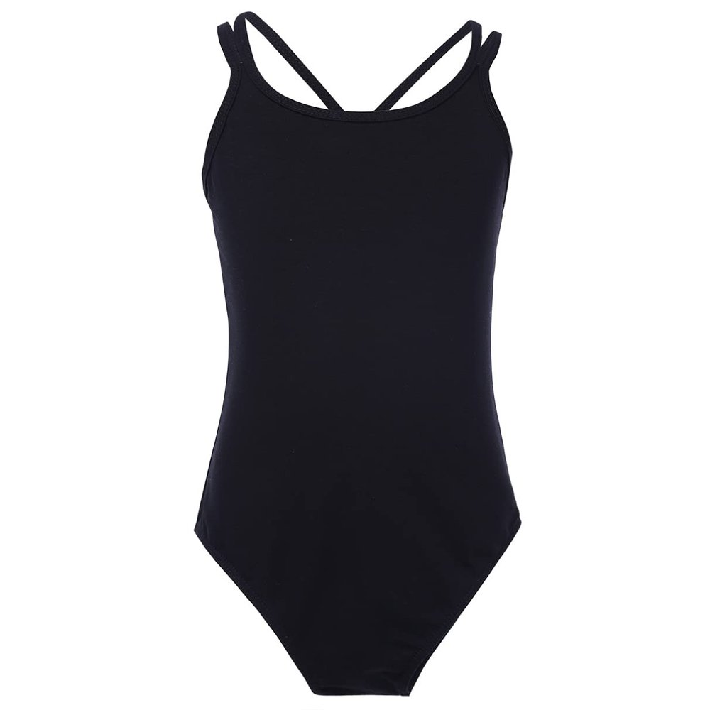 Fldy Kids Girls Ballet Dance Gymnastic Leotard Athletic Camisole Bodysuit Basic Spaghetti Strap Criss Cross Back Unitard Black 3-4 Years