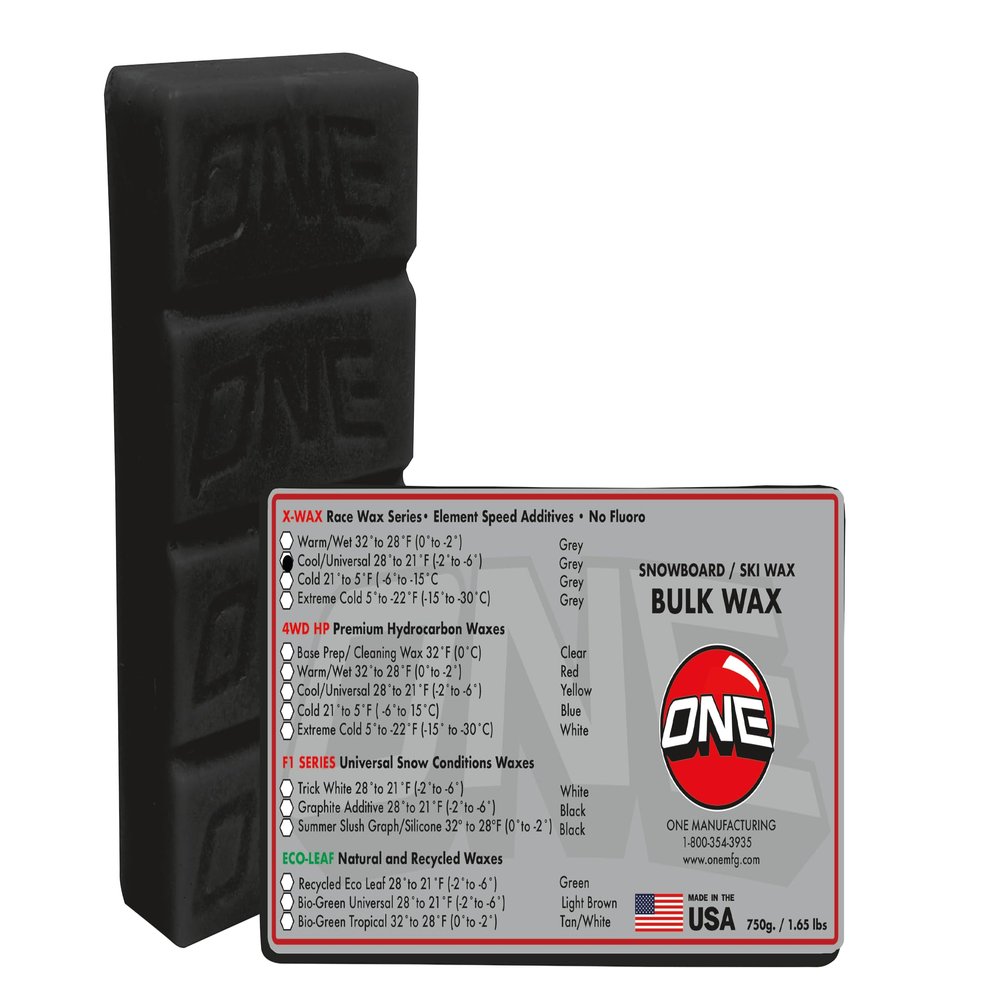 One Mfg X-Wax Cool Snowboard & Ski Wax 750g (1.65lb) Big Brick - The Fastest Wax we Make, for 28F to 21F (-2C to -6C) Snow Temperature