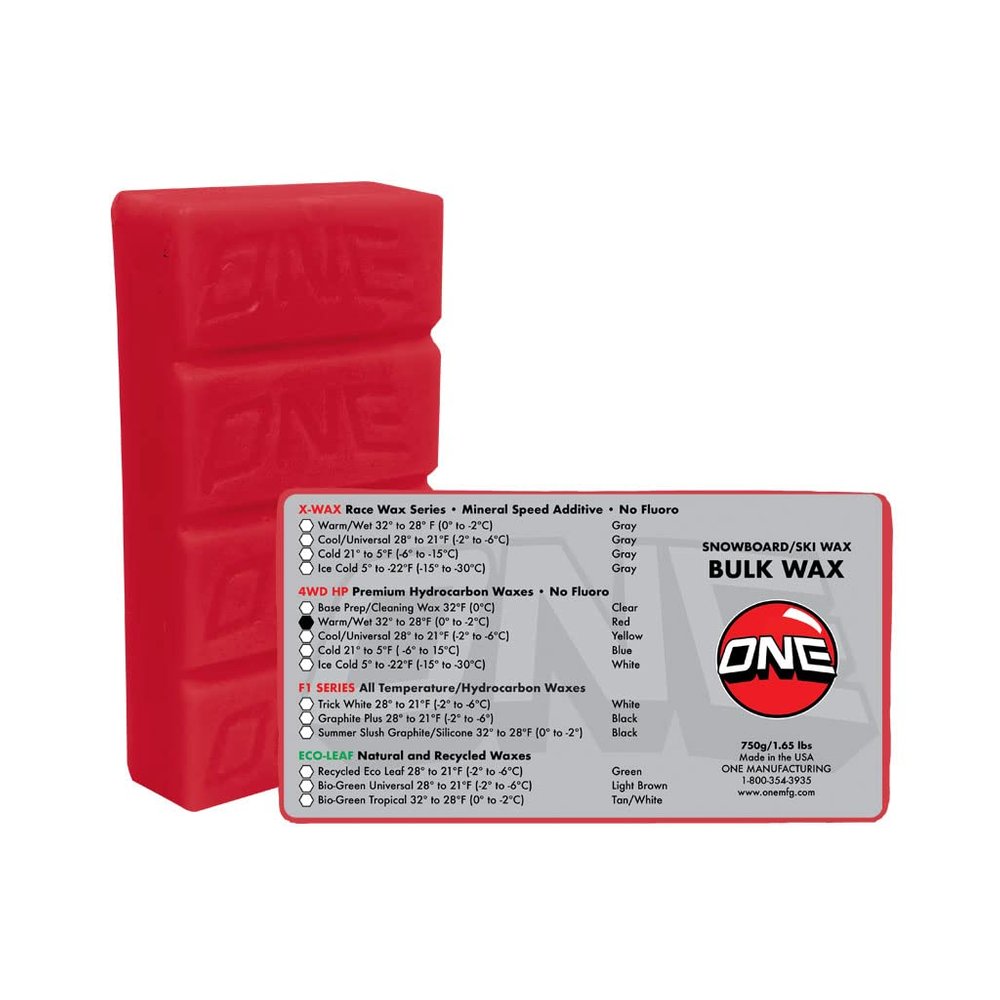 One Mfg 4WD Snowboard & Ski Wax, 750g Bar, Oneball SnoWax, Tropical Scent, No Fluoro (Red, Warm Snow)