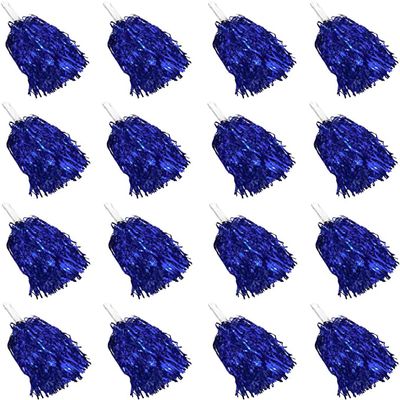 16PCS Cheerleading Pom Poms Metallic Foil Plastic Pom Poms with Baton Handle for Game Sports Squads Dancing Party Football Basketball Club Spirit Sports Stage Performance Celebration (Blue)