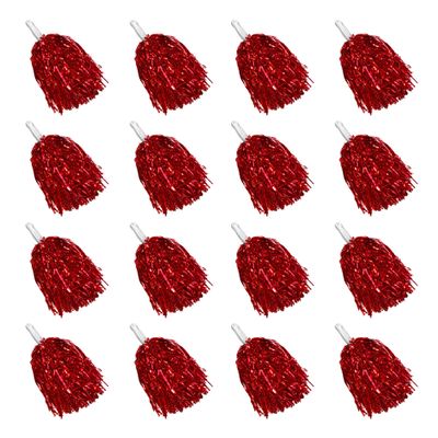 16PCS Cheerleading Pom Poms Metallic Foil Plastic Pom Poms with Baton Handle for Game Sports Squads Dancing Party Football Basketball Club Spirit Sports Stage Performance Celebration (Red)