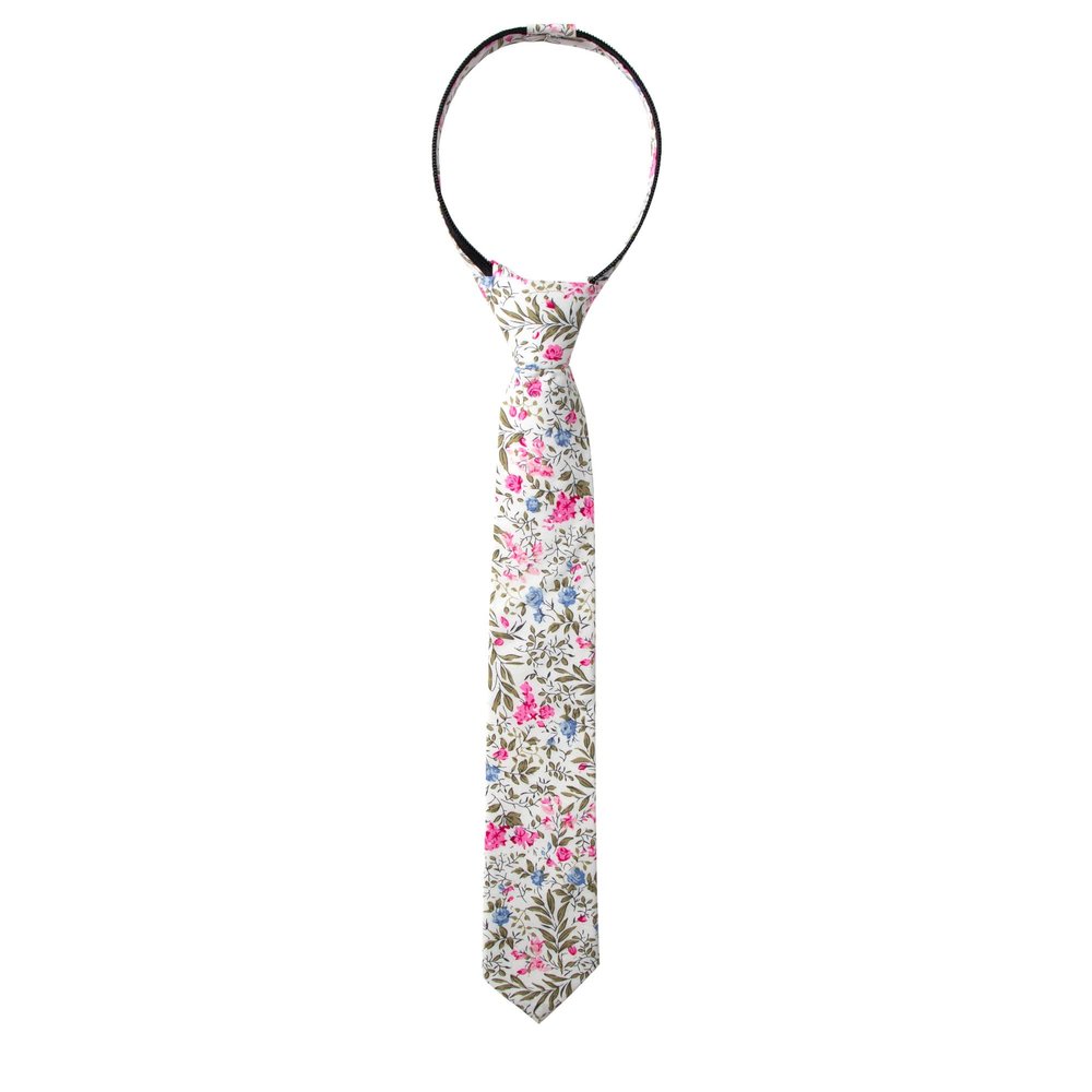Spring Notion Boys' Cotton Floral Print Zipper Neckties in Trendy Colors, 64-Blue Pink Small
