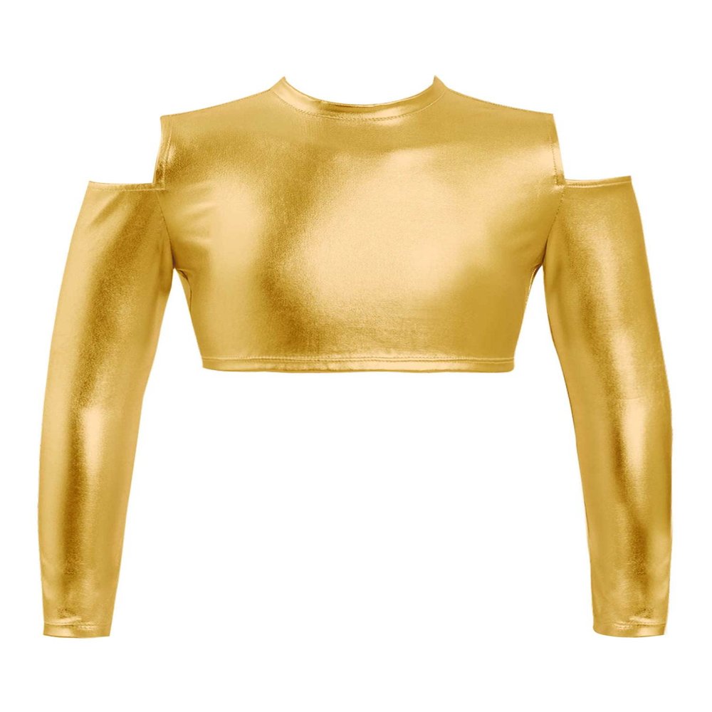 FEESHOW Youth Girls Long Sleeve Turtle-Mock neck Sports Dance Crop Top T-Shirt Gym Yoga Leotard Dancewear C Gold 4 Years