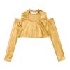 FEESHOW Youth Girls Long Sleeve Turtle-Mock neck Sports Dance Crop Top T-Shirt Gym Yoga Leotard Dancewear C Gold 4 Years view 3