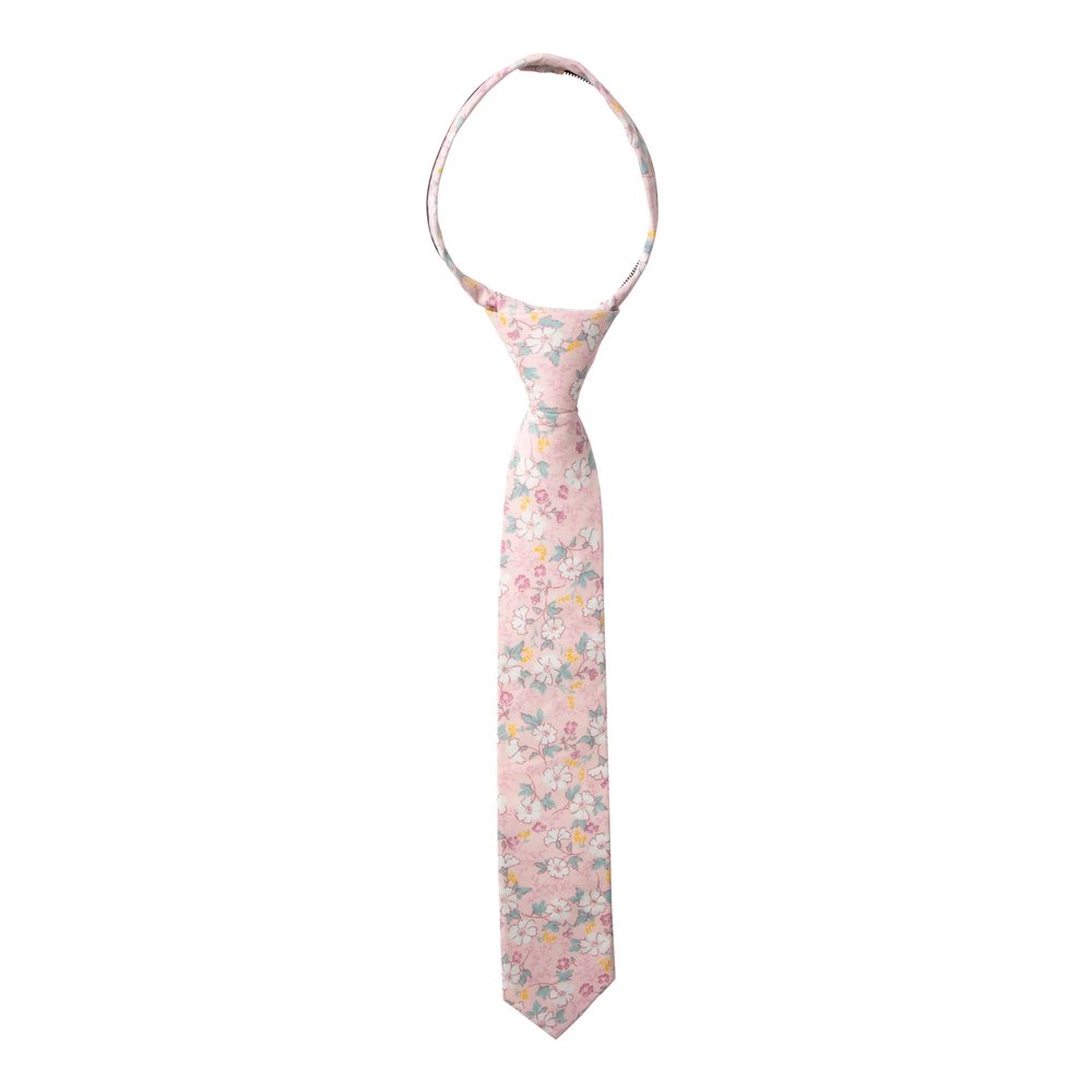 Spring Notion Boys' Cotton Floral Print Zipper Neckties in Trendy Colors, 60-Blush Pink Large