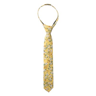 Spring Notion Boys' Cotton Floral Print Zipper Neckties in Trendy Colors, 61-Yellow Small