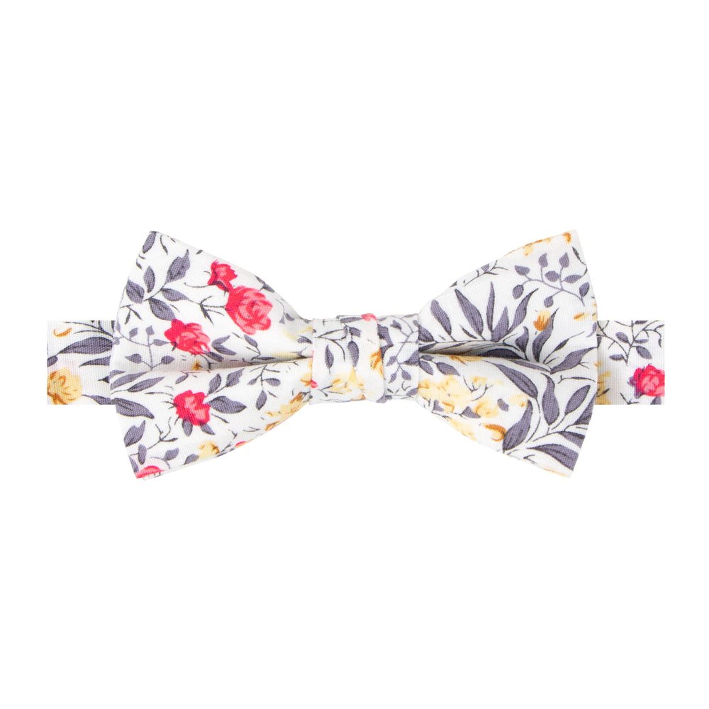 Spring Notion Boy's Cotton Floral Print Pre-tied Bow Tie, 62-White Yellow Red Large