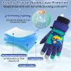 Kids Winter Gloves Waterproof Girls Boys Warm Snow Toddler Finger Gloves Mittens Navy Dinosaur S view 2