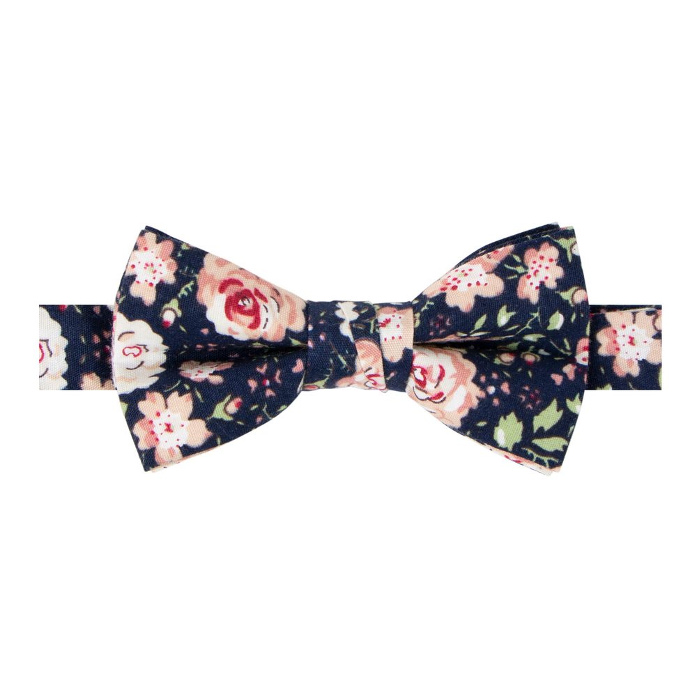 Spring Notion Boy's Cotton Floral Print Pre-tied Bow Tie, 59-Navy Blush Pink Medium