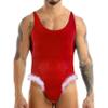Moily Men's Sexy Velvet One-Piece Racer Back Christmas Bodysuit Mr. Santa Wrestling Singlet Leotard Red Large view 1