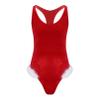 Moily Men's Sexy Velvet One-Piece Racer Back Christmas Bodysuit Mr. Santa Wrestling Singlet Leotard Red Large view 2