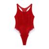 Moily Men's Sexy Velvet One-Piece Racer Back Christmas Bodysuit Mr. Santa Wrestling Singlet Leotard Red Large view 4