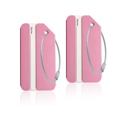 Aluminum Luggage Tags, Luggage Tag Holders for Travel Luggage Baggage Identifier by Ovener (2Pack Pink)