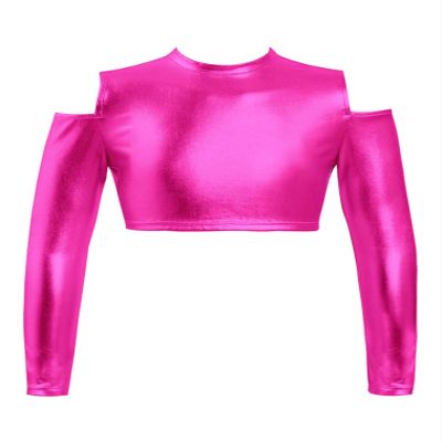 FEESHOW Youth Girls Long Sleeve Turtle-Mock neck Sports Dance Crop Top T-Shirt Gym Yoga Leotard Dancewear C Hot Pink 6 Years