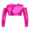FEESHOW Youth Girls Long Sleeve Turtle-Mock neck Sports Dance Crop Top T-Shirt Gym Yoga Leotard Dancewear C Hot Pink 6 Years view 1