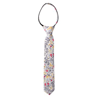 Spring Notion Boys' Cotton Floral Print Zipper Neckties in Trendy Colors, 62-White Yellow Red Small