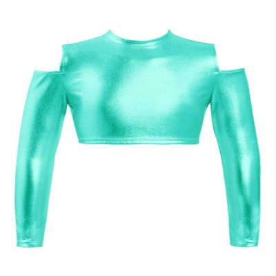 FEESHOW Youth Girls Long Sleeve Turtle-Mock neck Sports Dance Crop Top T-Shirt Gym Yoga Leotard Dancewear C Lake Green 6 Years