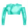 FEESHOW Youth Girls Long Sleeve Turtle-Mock neck Sports Dance Crop Top T-Shirt Gym Yoga Leotard Dancewear C Lake Green 6 Years view 1