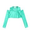 FEESHOW Youth Girls Long Sleeve Turtle-Mock neck Sports Dance Crop Top T-Shirt Gym Yoga Leotard Dancewear C Lake Green 6 Years view 3