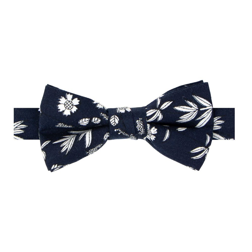 Spring Notion Boy's Cotton Floral Print Pre-tied Bow Tie, 66-Navy Large
